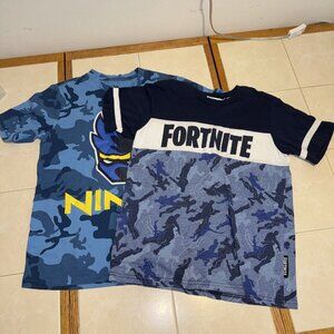 NINJA T-Shirt Youth Large Blue Camouflage Short Sleeve & Fortnite T-shirt